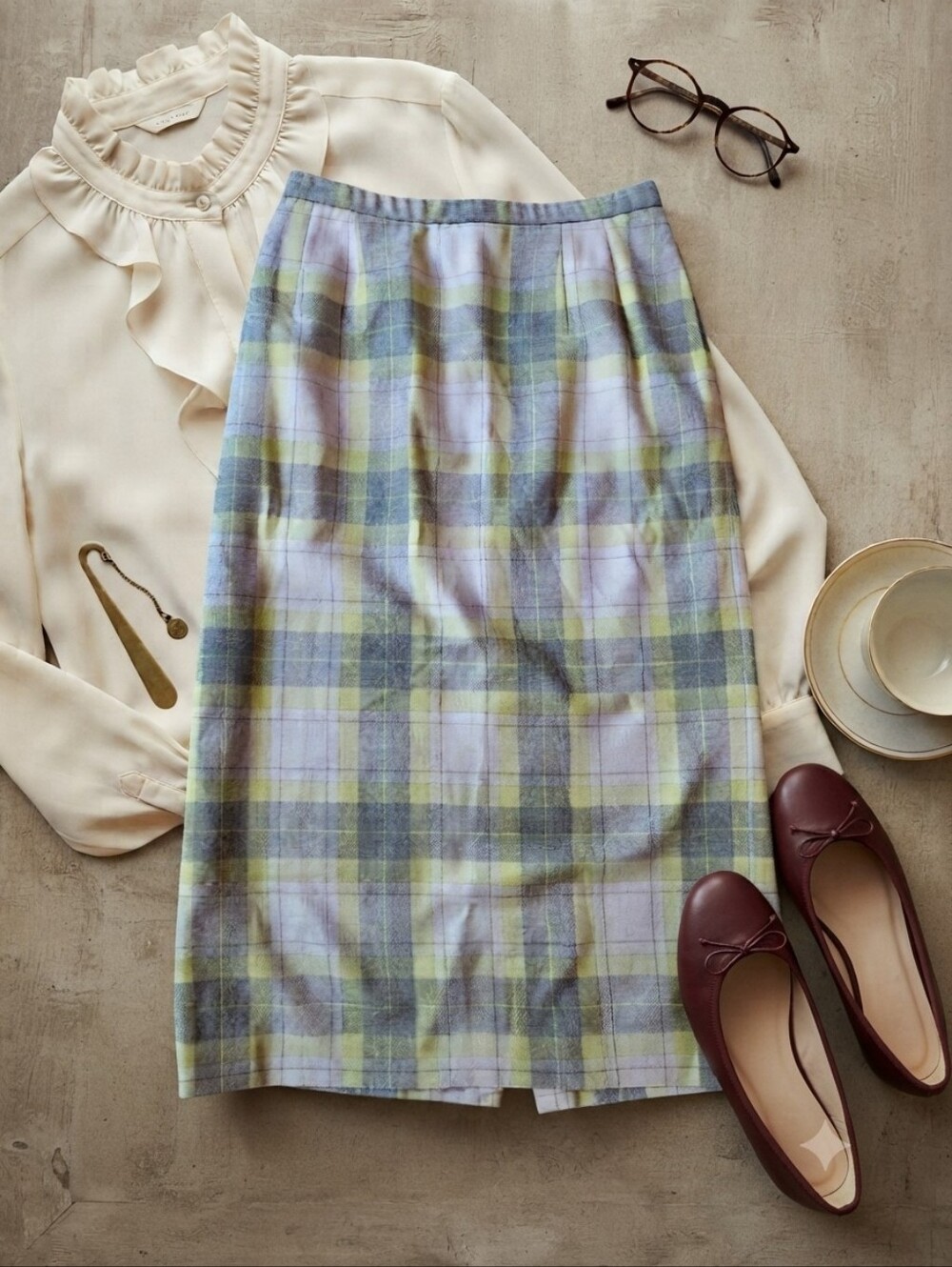 Vintage Pendleton Virgin Wool Blue Green Plaid Midi Skirt